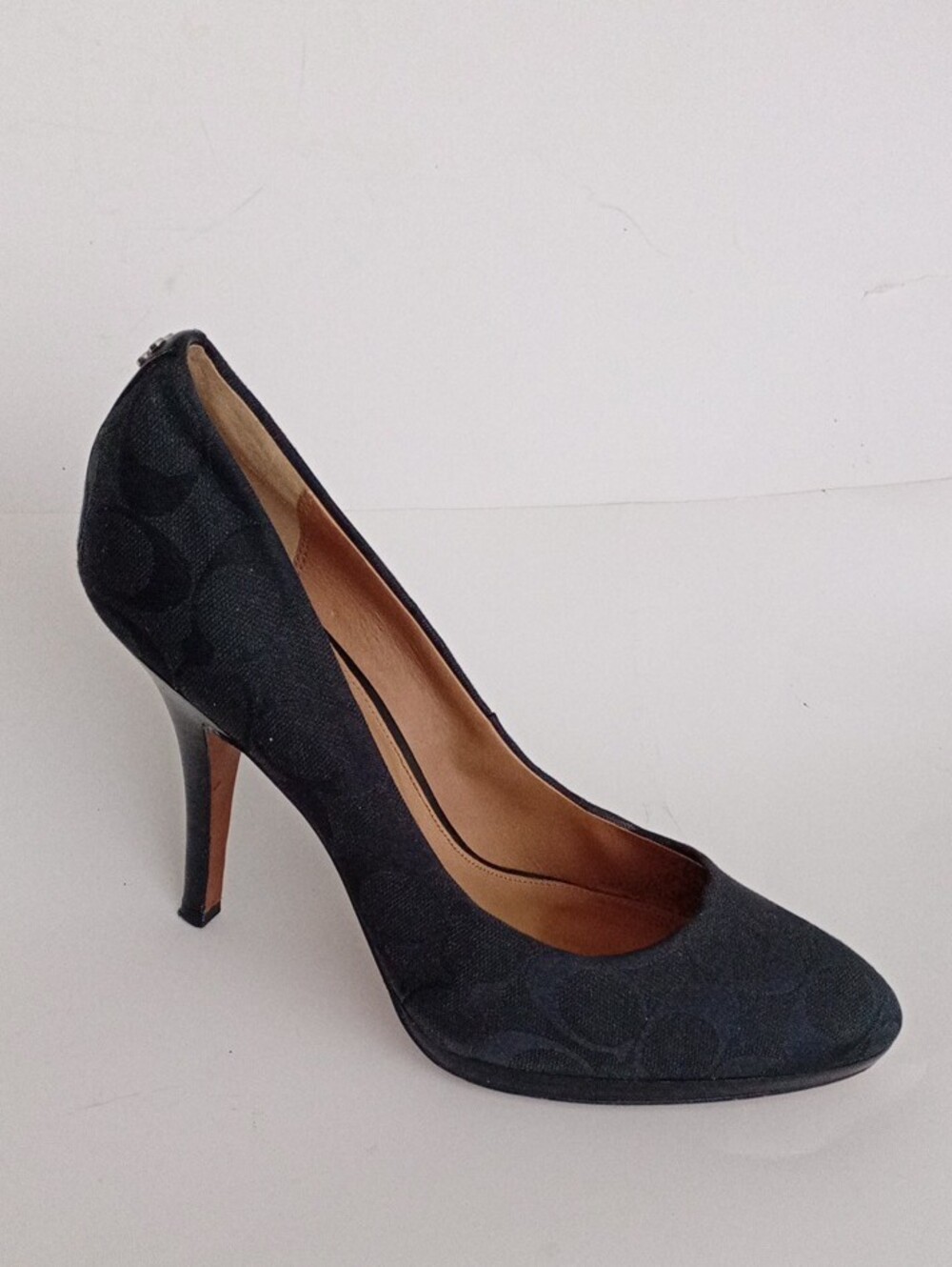 COACH Black Signature Monogram Pointed Toe Heels Size 10B | Designer Dress Shoes - Picture 9 of 17